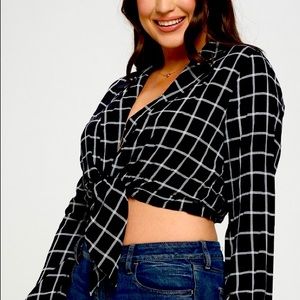 Plus Size Plaid Tie Front Cropped Shirt